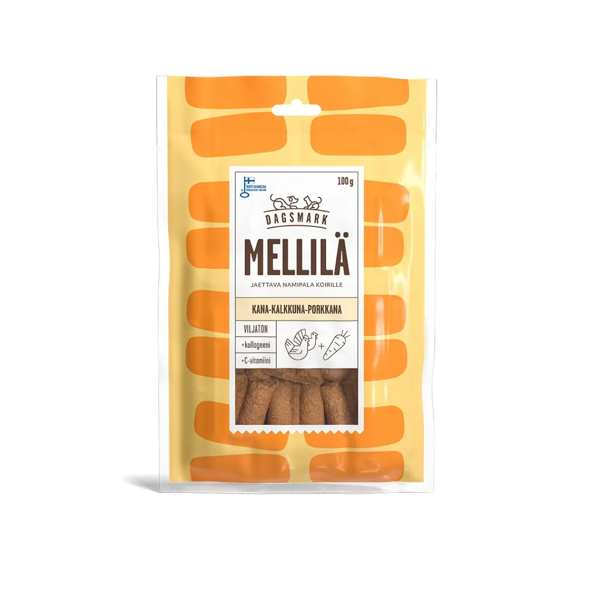 Mellilä kana-kalkkuna porkkananami koiralle 100 g>Dagsmark