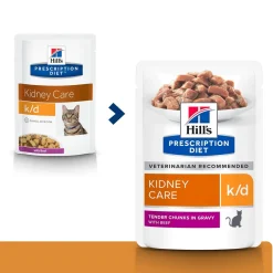 Hills Diet Cat k/d Beef Pouch 12x85g>Hill's Prescription Diet Hot