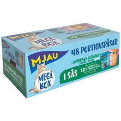 Megapack lihaa ja kalaa kastikkeessa 48 x 85 g>Mjau Hot