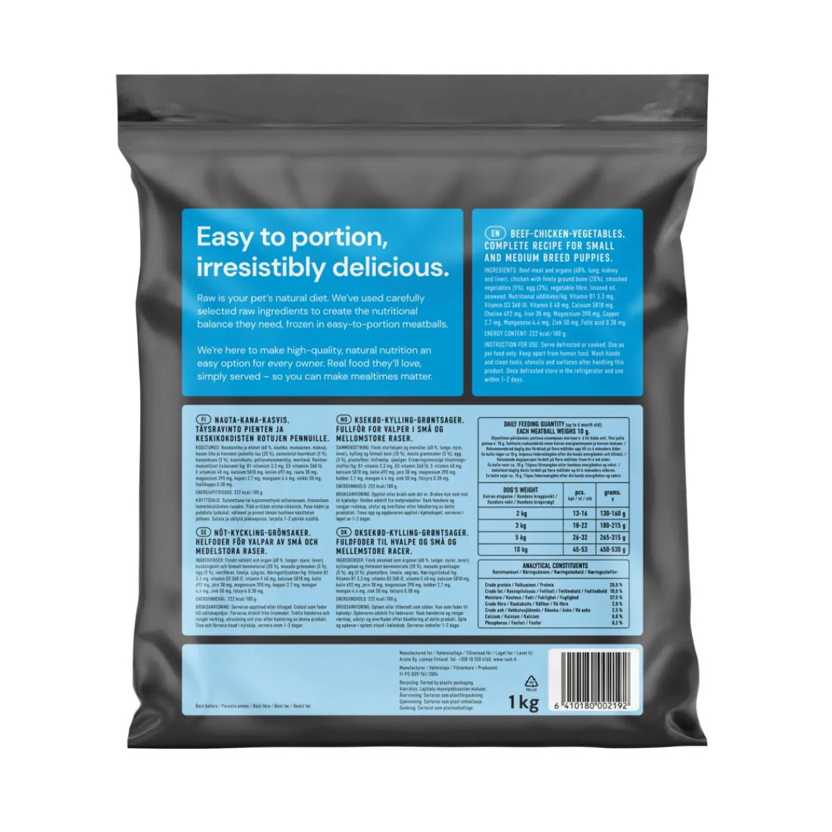 Nauta-kana-kasvispullat pennuille 1 kg>Nutriment by Rauh! Best